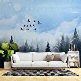 Suluboya Orman Kuş Manzara Duvar Kağıdı