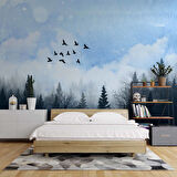 Suluboya Orman Kuş Manzara Duvar Kağıdı