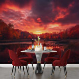 Kızıl Gökyüzü Gün Batımı Manzaralı Duvar Kağıdı