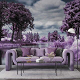 Eflatun Orman ve Göl Manzaralı Duvar Kağıdı