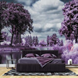 Eflatun Orman ve Göl Manzaralı Duvar Kağıdı