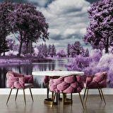 Eflatun Orman ve Göl Manzaralı Duvar Kağıdı