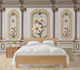 3 Boyutlu Saray Sütun Çiçek Motifli Duvar Kağıdı