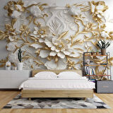 3 Boyutlu Altın Çiçek Duvar Kağıdı