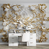 3 Boyutlu Altın Çiçek Duvar Kağıdı