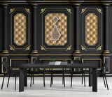 3D Siyah Sütun Altın Panel Duvar Kağıdı Baskı