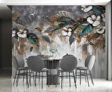 Suluboya Çiçek Çizim Duvar Kağıdı Baskı