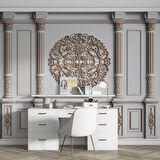 3D Beyaz Sütun Kahverengi Panel Duvar Kağıdı Baskı