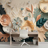 3D Kağıt Turuncu Çiçek Duvar Kağıdı Baskı