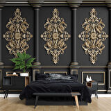 3D Siyah Sütun Altın Motif Duvar Kağıdı Baskı