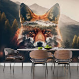 Orman ve Dağ Kurt Manzaralı Duvar Kağıdı Baskı