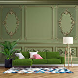 3D Yeşil Panel Altın Motif Duvar Kağıdı Baskı