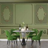 3D Yeşil Panel Altın Motif Duvar Kağıdı Baskı