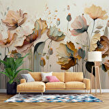 Soft Yağlı Boya Turuncu Çiçek Duvar Kağıdı Baskı