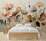 Soft Yağlı Boya Turuncu Çiçek Duvar Kağıdı Baskı