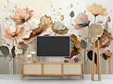 Soft Yağlı Boya Turuncu Çiçek Duvar Kağıdı Baskı