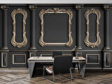 3D Siyah Sütun Altın Çerçeve Motif Duvar Kağıdı Baskı