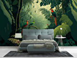 Orman ve Papağan Duvar Kağıdı Baskı