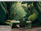 Orman ve Papağan Duvar Kağıdı Baskı