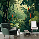 Orman ve Papağan Duvar Kağıdı Baskı