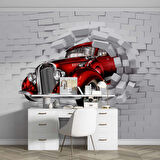 3D Taş Duvar ve Araba Duvar Kağıdı Baskı