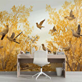Sonbahar Yaprak ve Kuş Duvar Kağıdı Baskı