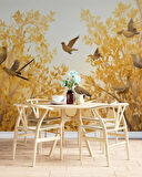 Sonbahar Yaprak ve Kuş Duvar Kağıdı Baskı