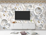 3D Geometri Mozaik Motifli Duvar Kağıdı Baskı