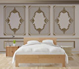 3D Altın Motif Beyaz Panel Duvar Kağıdı Baskı