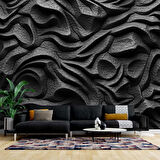 3 Boyutlu Siyah Kabartmalı Duvar Kağıdı Baskı