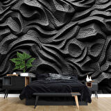 3 Boyutlu Siyah Kabartmalı Duvar Kağıdı Baskı