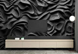 3 Boyutlu Siyah Kabartmalı Duvar Kağıdı Baskı