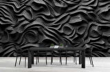 3 Boyutlu Siyah Kabartmalı Duvar Kağıdı Baskı