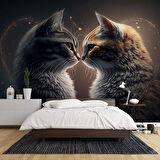Sevgi Dolu Kedi Temalı Duvar Kağıdı Baskı