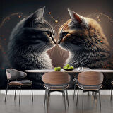 Sevgi Dolu Kedi Temalı Duvar Kağıdı Baskı