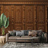 3D Kabartma Motifli Ahşap Panel Duvar Kağıdı Baskı