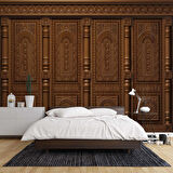 3D Kabartma Motifli Ahşap Panel Duvar Kağıdı Baskı