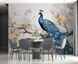 Tavuskuşu Ağaç ve Yaprak Temalı Duvar Kağıdı Baskı