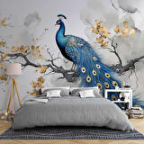 Tavuskuşu Ağaç ve Yaprak Temalı Duvar Kağıdı Baskı