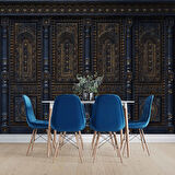 3 Boyutlu Altın Motif Lacivert Panel Duvar Kağıdı Baskı