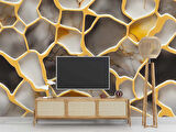 3D Mermer Altın Şerit Duvar Kağıdı Baskı