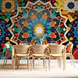 Renkli Sanatsal Franktal Mangala Duvar Kağıdı Baskı