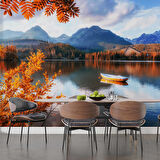 Sonbahar Göl ve Orman Manzaralı Duvar Kağıdı Baskı