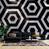 3D Siyah Beyaz Geometri Petek Temalı Duvar Kağıdı Baskı