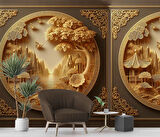 3D Ahşap Tünel Duvar Kağıdı Baskı