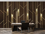 3D Ahşap Altın Panel Duvar Kağıdı Baskı