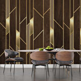 3D Ahşap Altın Panel Duvar Kağıdı Baskı