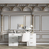 3D Saray Beyaz Panel Altın Motif Duvar Kağıdı Baskı