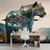 Leopar ve Dağ Manzaralı Duvar Kağıdı