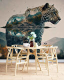 Leopar ve Dağ Manzaralı Duvar Kağıdı